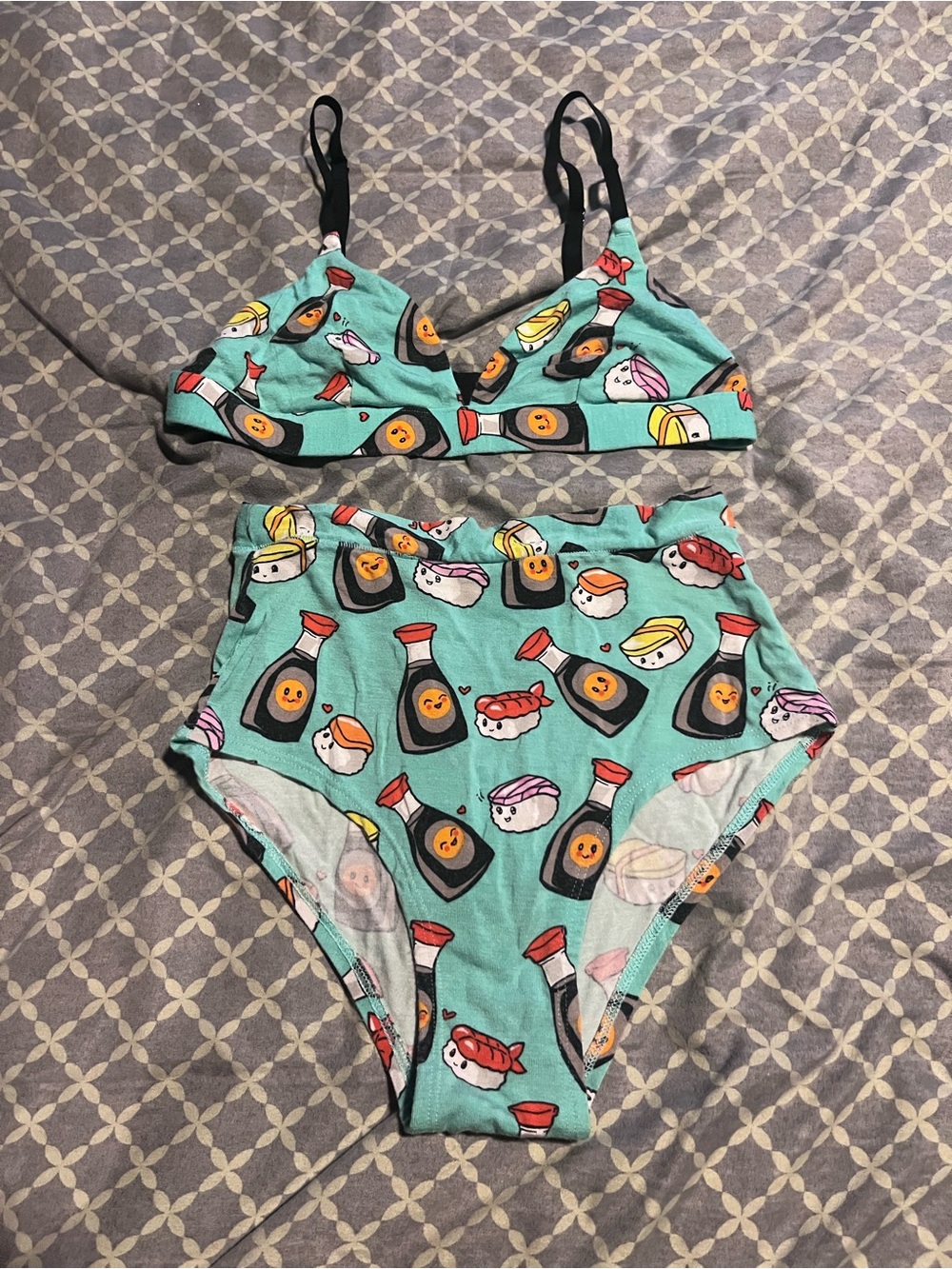MeUndies Turquoise Sushi Print Bralette & High-Waist Bikini Set